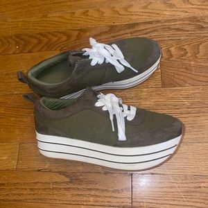 Zara Platform Sneakers, Olive Green, Size EU 39